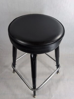 Bennington Furniture Swivel Bar Stool Mid Century Modern Black Chrome Padded #09 - Image 1 of 4
