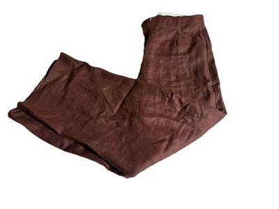 J.CREW Trouser Pants Womens 4P Brown Linen Pleated Waist Essentials Wide Leg - Image 1 of 4