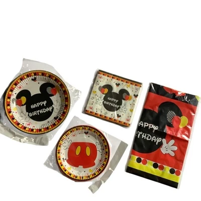 Juego de platos servilletas de postre para fiesta de cumpleaños de Mickey Mouse cubierta de mesa para 10 niños Foto 1 de 4