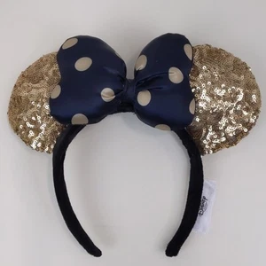 Disney Parks Minnie Mouse Ears Headband Gold Sequin & Bow Disneyland Paris - Picture 1 of 4