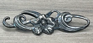 Vintage Sterling Silver 925 Flower Floral Scroll Art Nouveau Bar Brooch Pin 5g - Picture 1 of 9