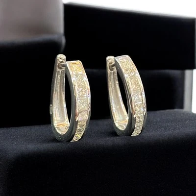 1.08 Carats Princess Shape Natural Diamonds Unisex Hoop Earrings 18K White Gold - Image 1 of 4