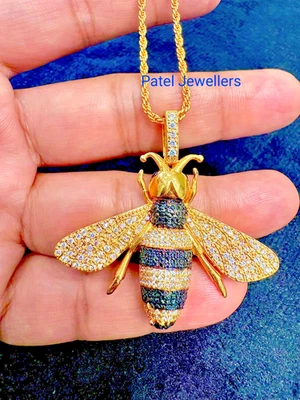 2,00 Ct Runde Simulierte Schwarze Diamant Honey-Bee Anhänger 14K Gelb Vergoldet - Bild 1 von 4