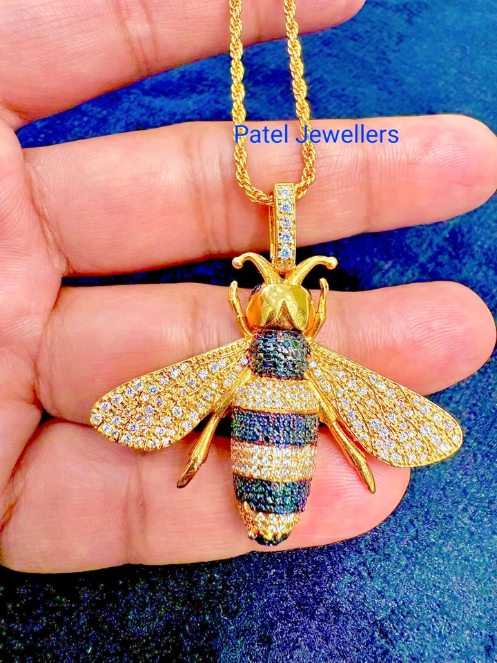 2,00 Ct Runde Simulierte Schwarze Diamant Honey-Bee Anhänger 14K Gelb Vergoldet - Bild 1 von 4