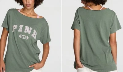VICTORIA'S SECRET ROSA Campus Algodón Fuera del Hombro TEE Tomillo Salvaje S DE GRAN TAMAÑO Foto 1 de 4