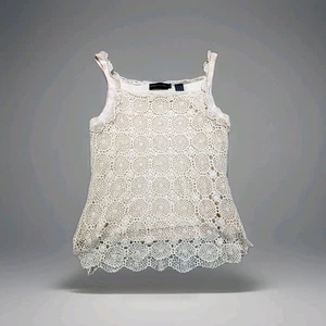 Dana Buchman Tank Top Womens Large Beige Silk Crochet Lace Sleeveless Wide Strap - Picture 1 of 8