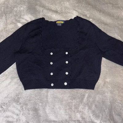 Cardigã de rugby Ralph Lauren xale suéter feminino tamanho médio azul marinho novo sem etiquetas 100% lã - Imagem 1 de 4