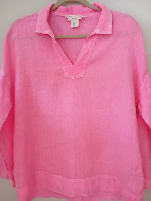 C&C California Sz S 42" 100% Linen Faded Neon Pink Collared Bluse 1/4 Placket - Image 1 of 4