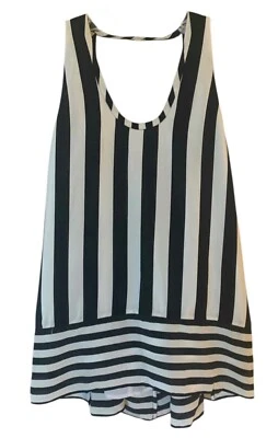 Blusa sin mangas BCBGMAXAZRIA negra + blanca a rayas Dana espalda abierta seda nueva con etiquetas talla XXS Foto 1 de 4