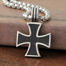 Men German Iron Cross Stainless Steel Pendant Knight Templar Biker Black Silver