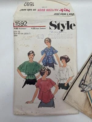 Vintage Style Sewing Pattern 1592  1976  Miss Blouses Size 10 Bust  83cm   cut - Image 1 of 2