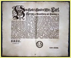 Verordnung über Leuchten beim Dreschen Wolfenbüttel Herzog Carl 1751 ORIGINAL! - Picture 1 of 1