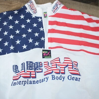 Vintage Surf Style Windbreaker Jacket Coat USA MADE Red White Blue American Flag - Image 1 of 4
