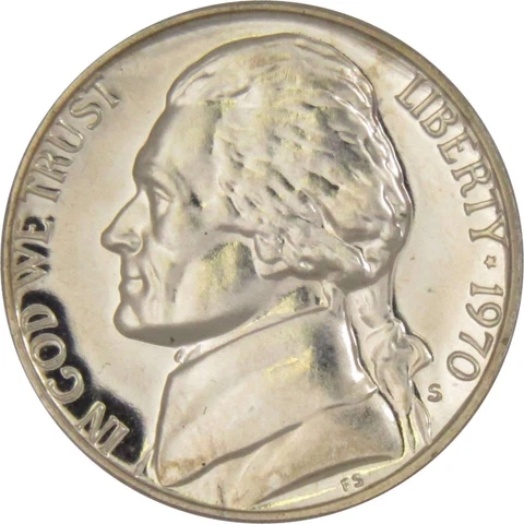 1970 S Jefferson Nickel 5 Cent Piece Choice Proof 5c US Coin Collectible Cover