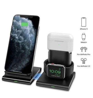 Cargador inalámbrico 3 en 1 para iPhone iWatch Air Pod estación de carga rápida base soporte Foto 1 de 4