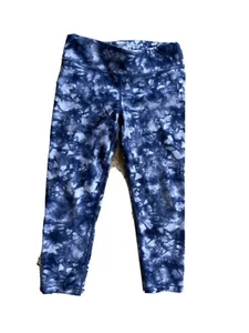 Athleta Girl L 12 Blue Tie Dye Cropped Capri Active Workout Leggings - Picture 1 of 5