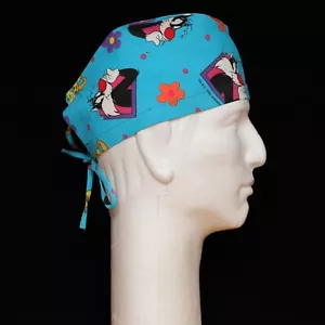 Flowery Sylvester & Tweety on Blue theme Scrub Hat - Picture 1 of 1
