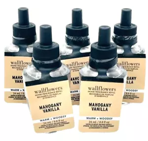 5 BATH & BODY WORKS MAHOGANY VANILLA WALLFLOWER HOME FRAGRANCE REFILLS 24 mL NEW - Picture 1 of 2