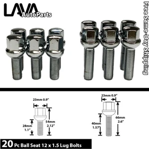20PC CHROME 12X1.5 BALL SEAT LUG BOLT 28MM/40MM SHANK FIT MERCEDES STOCK WHEEL - Picture 1 of 7