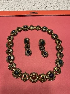 Halskette mehrfarbige Steine mit passenden Ohrringen 16" lang - Bild 1 von 1