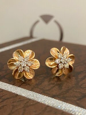 Pave 0.59 TCW Round Brilliant Cut Natural Diamonds Stud Earrings In 585 14K Gold - Image 1 of 4