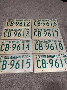 Lot Of 8 Oklahoma 1970 License Plate Tag OK Consecutive Order CB-9612 - CB-9619 - Picture 1 of 3