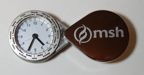 Vintage MSH Travel Alarm Clock with Worldwide Time Zones Working Cover