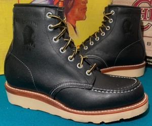 CHIPPEWA MEN SIZE 5 1/2 E USA MADE LEATHER NEW VINTAGE VIBRAM WEDGE SOLE BOOTS - Imagen 1 de 9