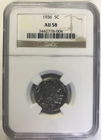 1936 Buffalo Nickel AU58 NGC Cover