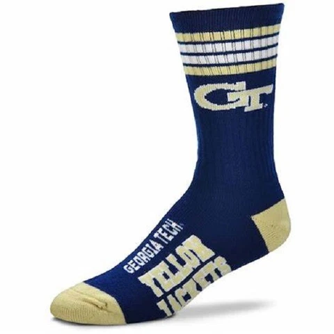 NCAA Georgia Tech Yellow Jackets 4 Stripe Deuce Mens Large Crew Socks Fits 10-13 Cover