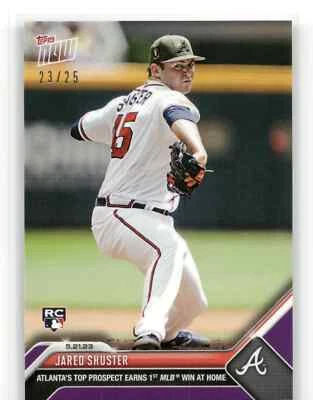 🟪 JARED SHUSTER Rookie 1st Win 2023 Topps Now #329 PURPLE 23/25 RC Braves 📈 - Image 1 of 2