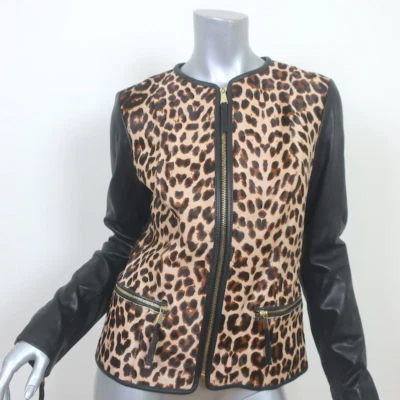 Neiman Marcus Jacket Leopard Print Calf Hair & Black Leather Size Small NEW - Image 1 of 4