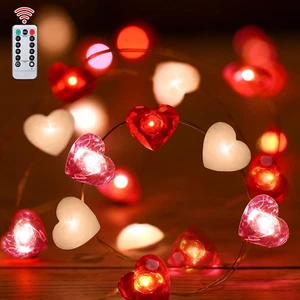 Fairy String Lights 10 Feet LED Red Pink White Heart Shaped Twinkle Fairy Lights - Picture 1 of 12