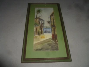 ACUARELA ORIGINAL ENMARCADA A COLOMER PINTURA ESPAÑOLA JUNTO AL MAR CIUDAD ESCENA CALLEJERA - Imagen 1 de 7