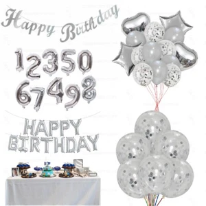 Happy Birthday Ballon Silver 21st/30/40/50 Balloon Bunting Banner Decoration UK - Picture 1 of 53