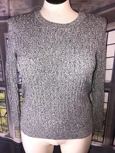 Karen Scott PM NWT Black White Cable Crew Knit Sweater Winter White Marl - Picture 1 of 11