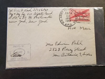 APO 637 DEBDEN, ENGLAND, UK 1944 Censored WWII Army Cover VIII FIGHTER Command - Image 1 of 2