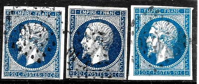 1853-60 FRANCE Sc#15a,15c,15   ALGERIA Used POSTMARK#3710 VF - Image 1 of 2