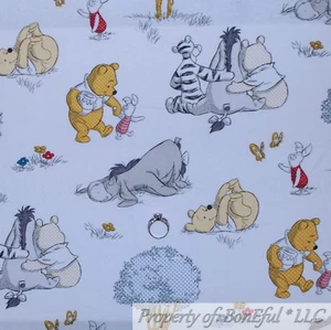 BonEful FABRIC FQ Cotton Quilt White Scenic Yellow Winnie the Pooh Disney Baby S - Picture 1 of 12