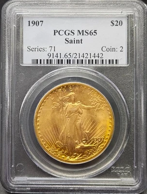 1907 $20 Saint Gaudens Gold Double Eagle MS 65 PCGS, Sharp Splendor! - Image 1 of 2