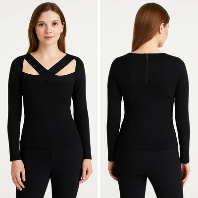 BCBGMaxazria Cutout Long Sleeve Sweater Black Women's Size S Long Sleeve - Image 1 of 4