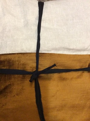 West Elm 2 Belgian Flax Linen Velvet Colorblock Curtains 48x984 Golden & Natural - Image 1 of 2