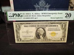 1935A $1 Silver Certificate N. Africa -WWI Fr.#2306 S/N B99251487C PMG VF 20 - Picture 1 of 2