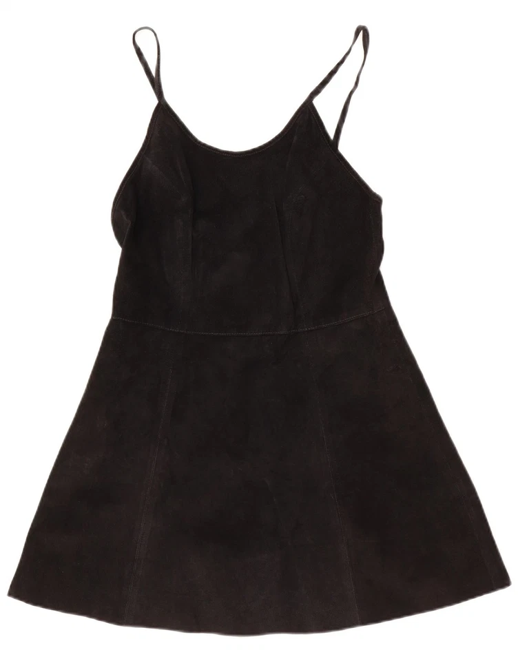 SISLEY женщин замши трапециевидный платье Великобритании 8 маленький черный кожаный CQ13 - Изображение 1 из 3