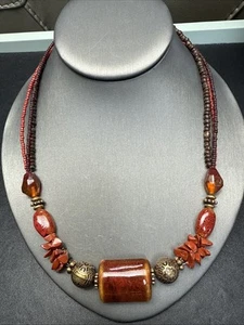 Collana Vintage Pietra Marrone Perline Firmata Coldwater Creek Semi Perline 20 Pollici - Foto 1 di 12