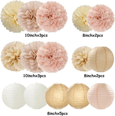 Champagne-Dorado Blanco Fiesta-Decoraciones Papel-Flores Linternas - 15 PIEZAS Boho Fa... Foto 1 de 4