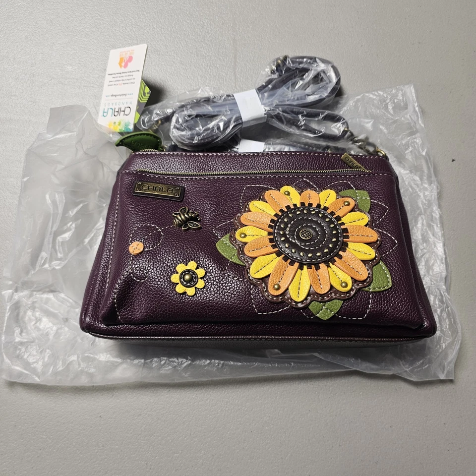 Bandolera Chala Sunflower Deluxe Bolso de Cuero Vegano Protegido RFID (Ciruela) Nuevo con Etiquetas Foto 1 de 2