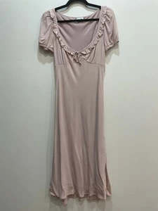 Sunday Best Letti Babydoll Milkmaid Ruffle V Neck Midi Dress M Slit Coquette - Picture 1 of 9