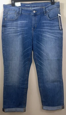 Old Navy Womens Mid Rise Whiskered Blue Denim Boyfriend Str Capri Jeans Size 14 - Image 1 of 4