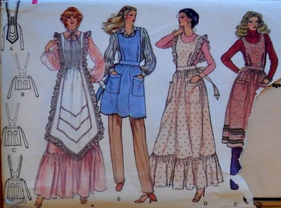 VINTAGE VOGUE 7256 SEW PATTERN MISS 4 FULL APRONS PRAIRIE VICTORIAN SZ LG  UC/FF - Image 1 of 3